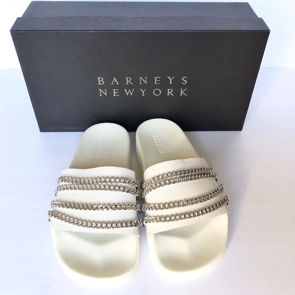 Barney's NY Women's White Chain Leather Slides NEW - Picture 8 of 8